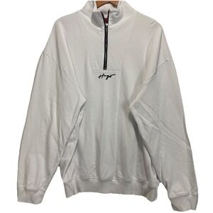 Hugo Boss Quarter Zip Sweater Relax Fit Men's XXL White Stand Collar logo